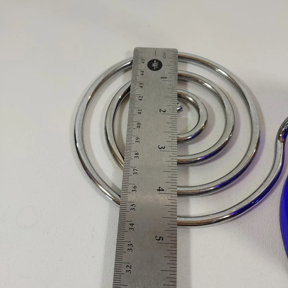 Vintage MCM‎ Cobalt Blue Glass Silver Tone Metal Coil Candle Holder 10